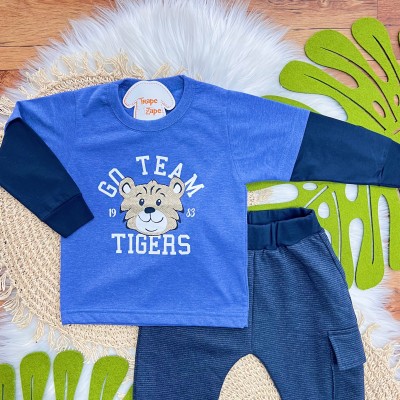 Conj. Blusa Manga Longa Go Team Tigers e Calça de Moletom - Azul Royal